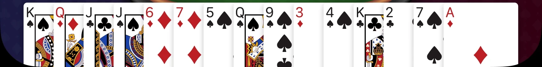 A player's hand of cards, fanned across the full width of the screen