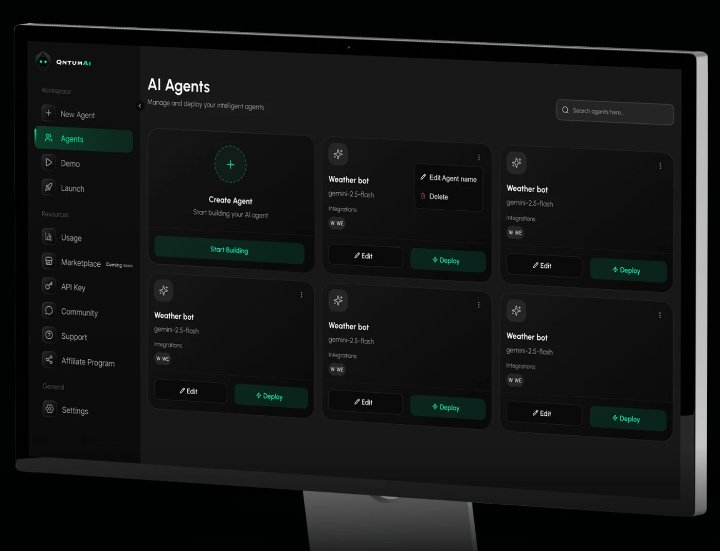 AI agent list view