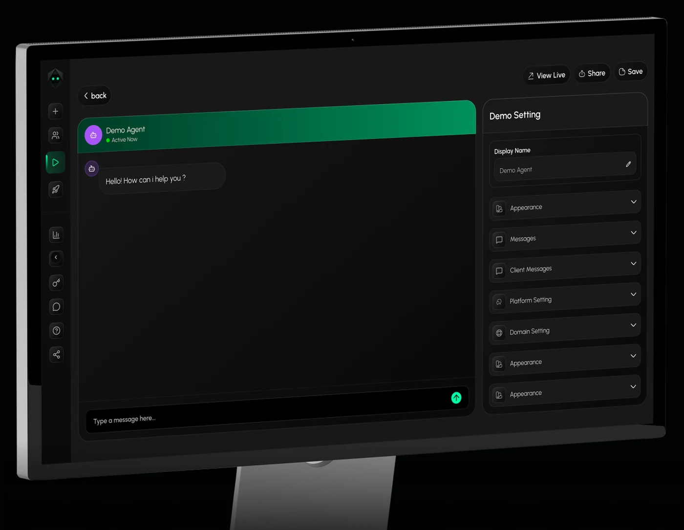 A live agent demo running in a browser