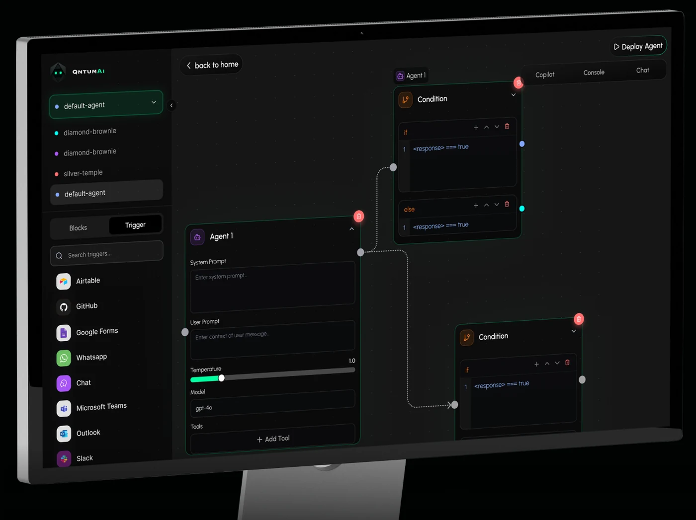 Visual agent flow canvas