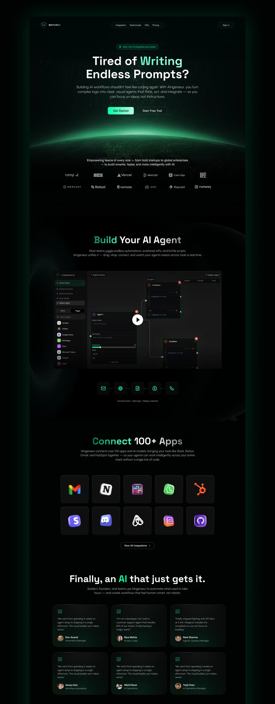 QntumAi marketing site, scrolled