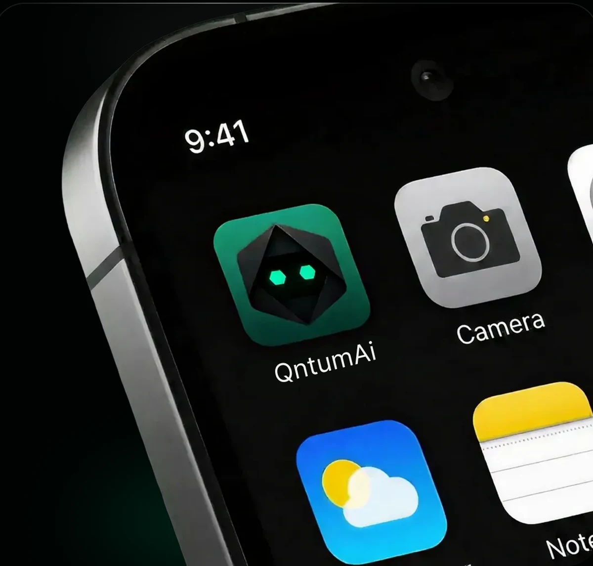 The QntumAi app icon on an iOS home screen, seen close up