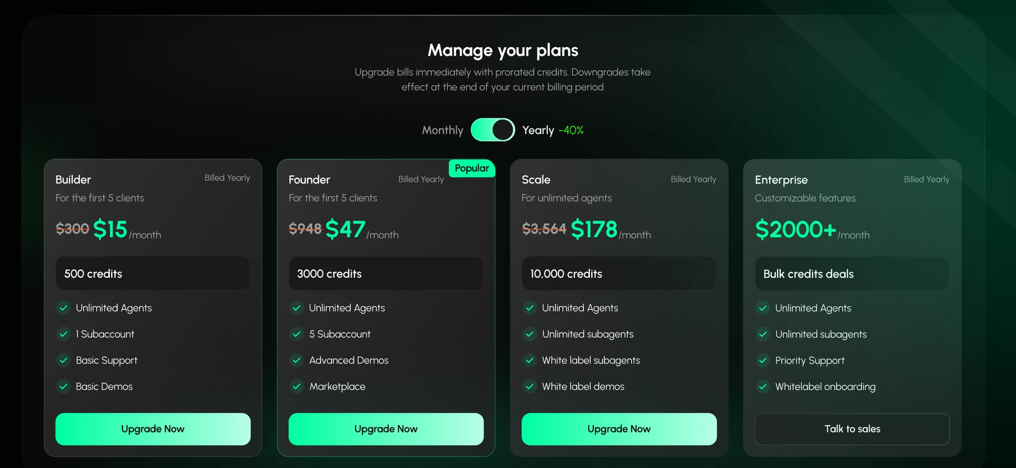 In-product plan management screen